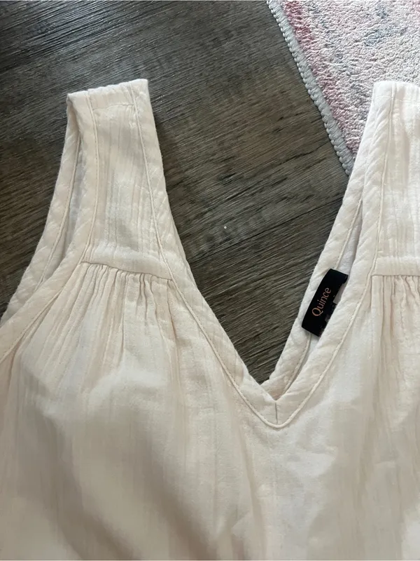 Quince Organic Cotton Gauze Tiered V-Neck Maxi Cream Dress Size xs - Image 10