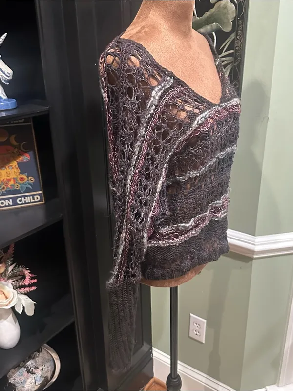 Free People Boho Mixed‑Material Woven Knit Sweater – Size Medium - Image 9