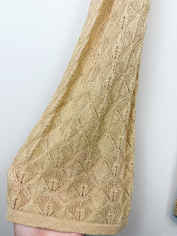 Free People Take Me Out Co-Ord Gold Metallic‎ Knit 2 Piece Set Flared Leg Small - Image 12