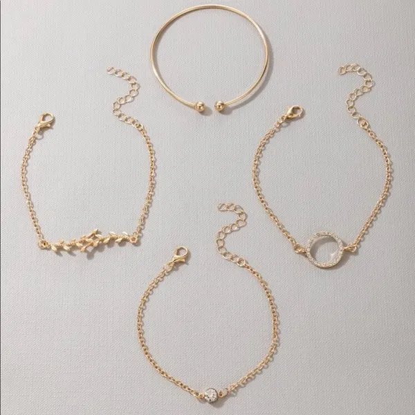 Gold leaf and Rhinestone bracelet set 4 piece - Image 3