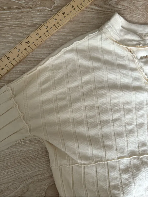 Free People XS In The Mix Henley Cream Beige Relaxed Boxy Fit Neutral Rib Boho - Image 8
