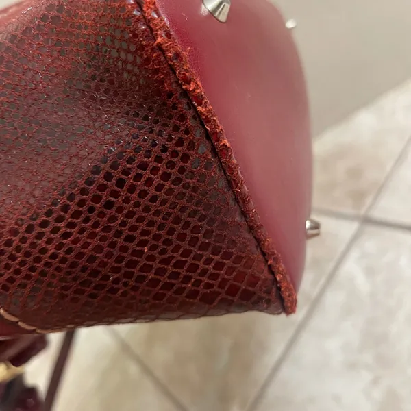 Cromia Italy Burgundy Snakeskin Leather Shoulder Bag Tassel Satchel" HAS PEELING - Image 12