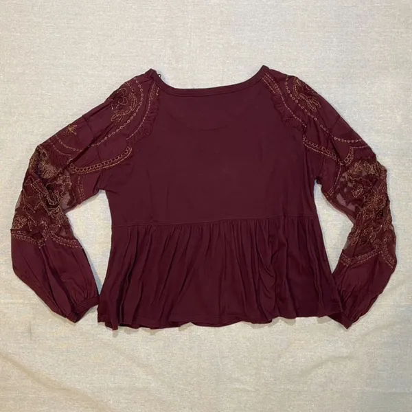 Free People | Penny Embellished-Sleeve Top In Wine | Small - Image 4