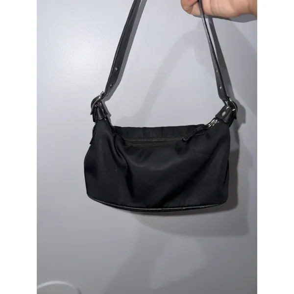 VTG Y2K Coach 7450 Nylon Twill Shoulder Bag Black Leather Trim M - Image 2