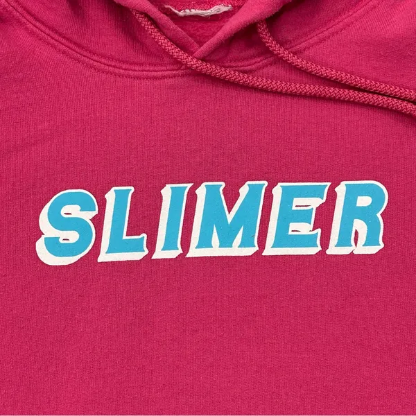 Slimer Teal Blue Spell Out Graphic Pink Pullover Hoodie Sweatshirt unisex size S - Image 2