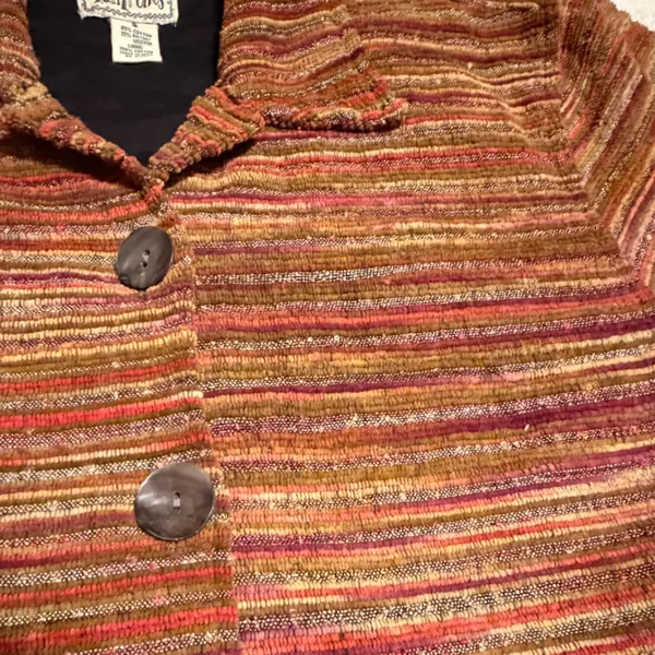 Vintage TanTrums Striped Chenille Jacket S Boho Art To Wear Textured Boxy 90s - Image 11
