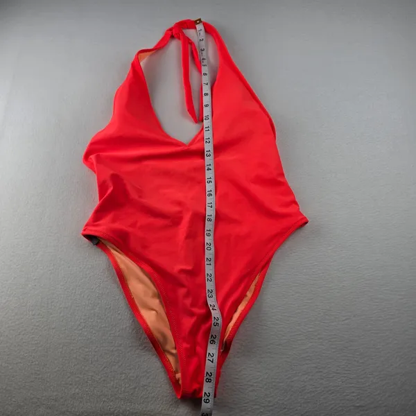 Aerie Women Coral Deep Plunge Halter One Piece Swimsuit High Cut Large - Image 8