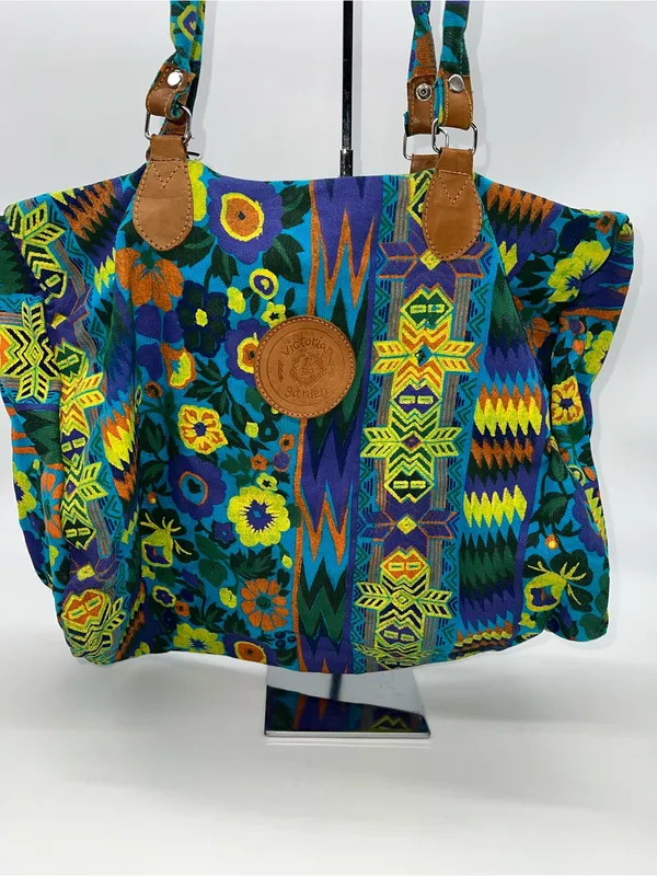 Handmade Victorian Garden Floral Cotton Canvas Tote Large Zippered Shoulder Bag - Image 2