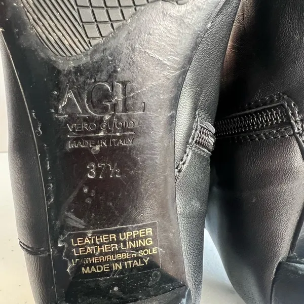 Black Knee High Leather Riding Boots Low Heel Italian AGL Size 37.5 (US 7) - Image 11