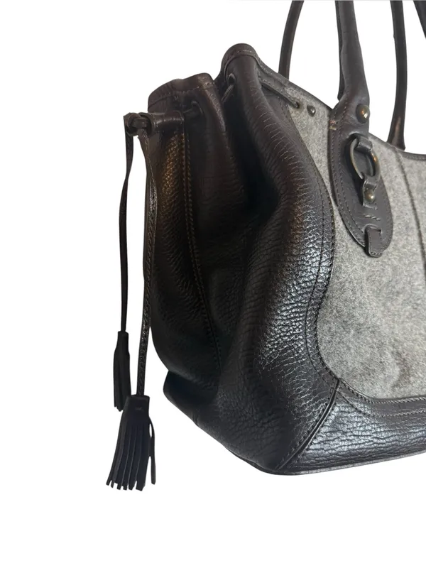 Banana Republic Vintage Y2K Wool Leather Drawstring Satchel Tote Bag - Image 3
