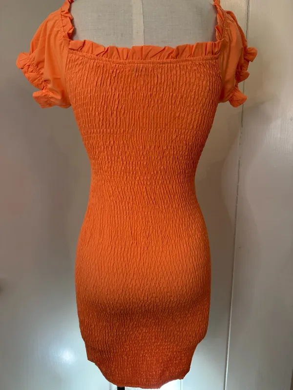 Tiger Mist Orange Ruffle Tie-Front Mini Dress - Image 3