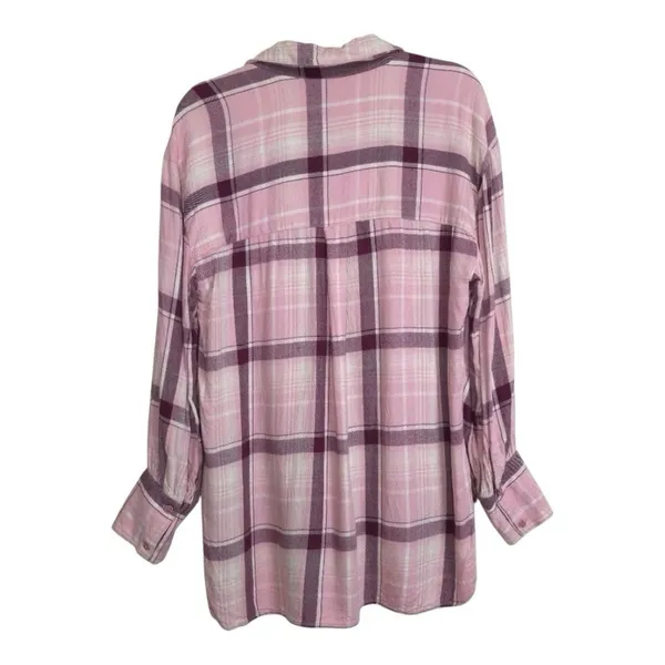 Frye & Co Western Plaid Button Down Shirt Top MEDIUM Boyfriend Purple Pink NWOT - Image 4