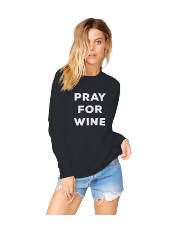 new The Laundry Room ☻︎ Pray For Wine Oversize Super Softest Sweatshirt ☻︎ Black - Image 4