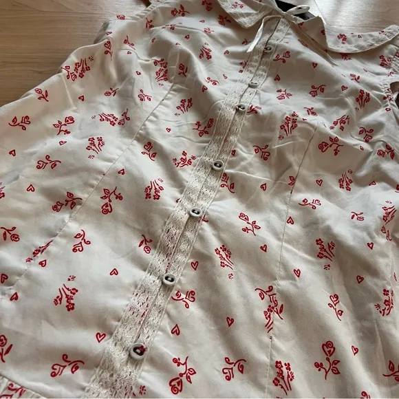 FREE PEOPLE NWOT‎ White Beasley Mini Dress Floral Heart Print Size Small - Image 8