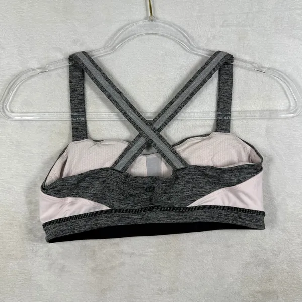 Lululemon Energy Bra Size 6 Heathered Black Pink Space Dye Criss Cross Back‎ - Image 3