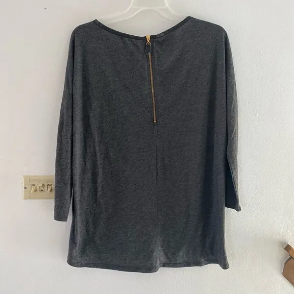 Zara W&B Collection Long Sleeve Dolman Top Faux Leather Trim Size L Gray - Image 12