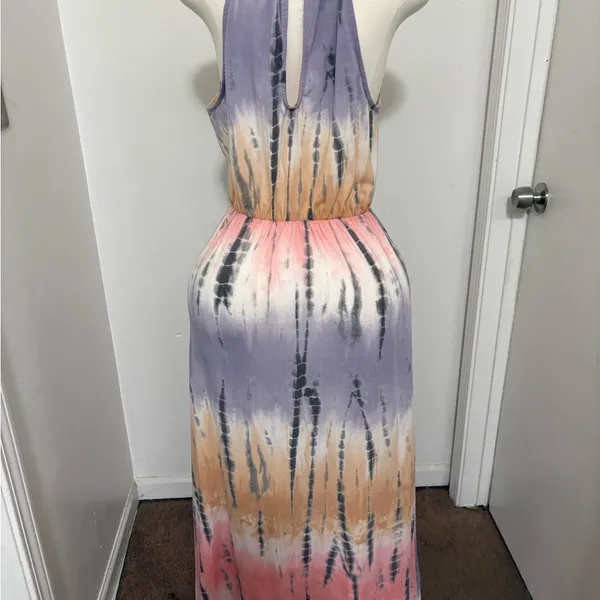 Tie-Dye Sleeveless Maxi Dress in Peach, Lavender & Coral - Image 2