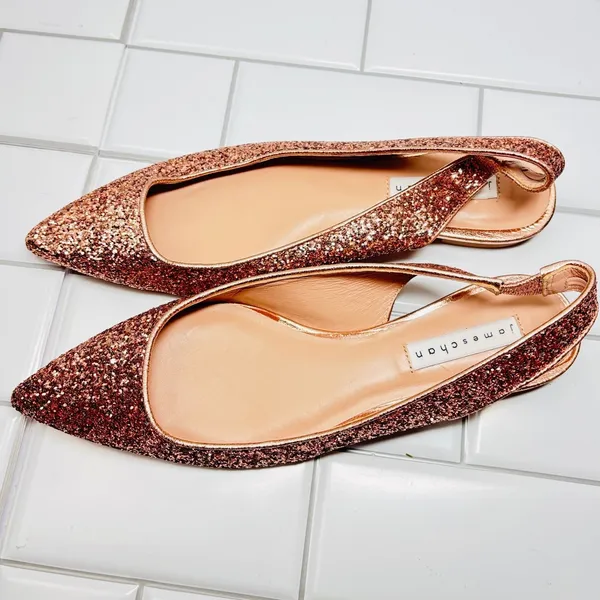 James Chan Nakasey Slingback Flats Womens 10 Pink Rose Gold Glitter Pointed Toe - Image 3