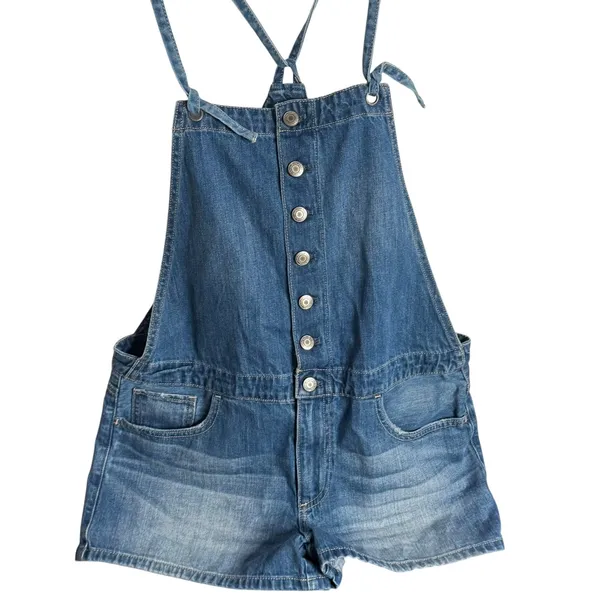 American Eagle Denim Overalls Romper Shorts Blue Size M Shortall‎ Distressed - Image 2