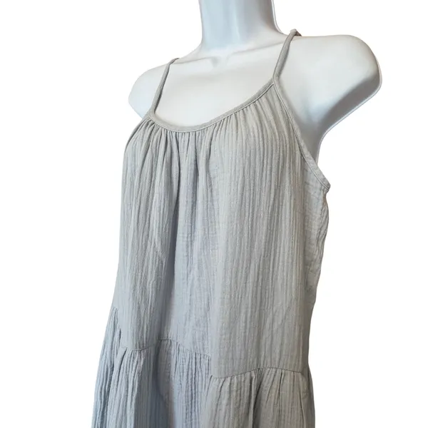 NWT Magaschoni Gauze Dress Medium Dawn Blue Organic Cotton Tiered - Image 2