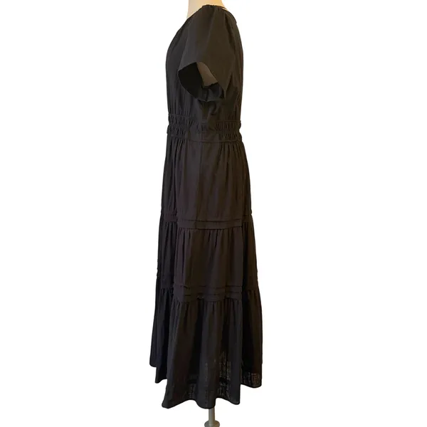 Umgee Tiered Maxi Dress‎ Medium Boho Cottagecore Smocked Waist Cotton LBD Black - Image 4