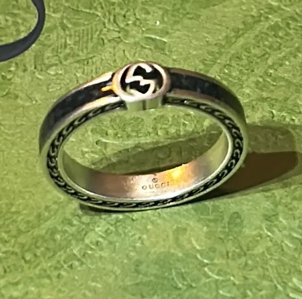 Gucci Interlocking G Enamel Thin Ring Black Ag925 - Image 2
