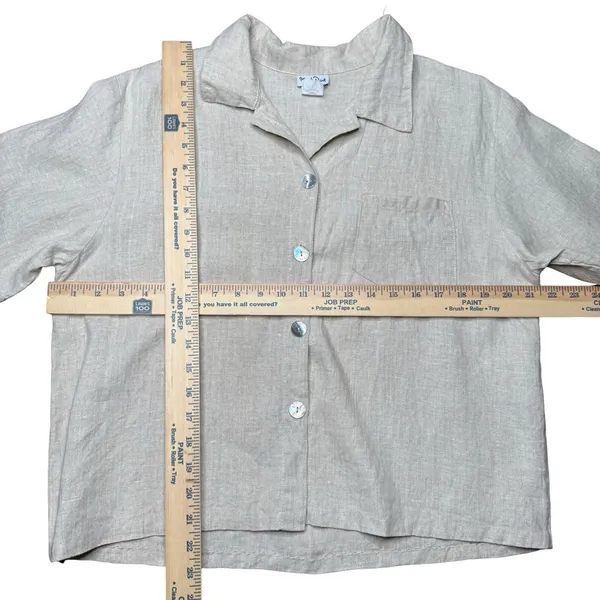 Match Point Made In USA Linen Button Up Top M Oversized Neutral Lagenlook Casual - Image 5