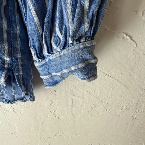 Anthropologie Size 8 Medium Blue Striped Viscose‎ Linen Blend Button Up Long Slv - Image 4