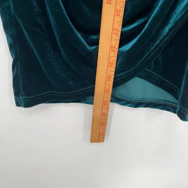 Unbranded Teal Green Velvet Puff Sleeve Wrap Tulip Mini Dress Small - Image 9