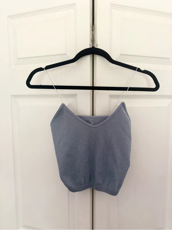 Free People Intimately Blue Gray Glitter Crop Cami Tank Top Size M/L - Image 2