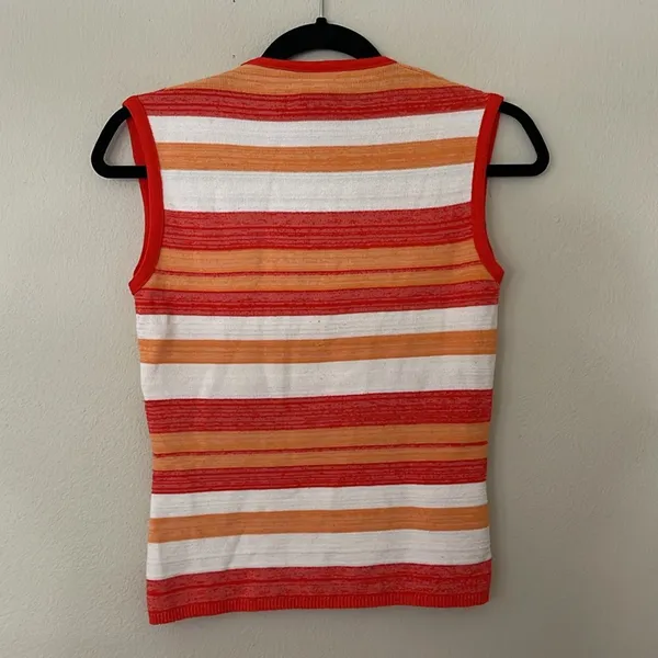 Vintage Striped Red and Orange Women's Top Size L - Image 10