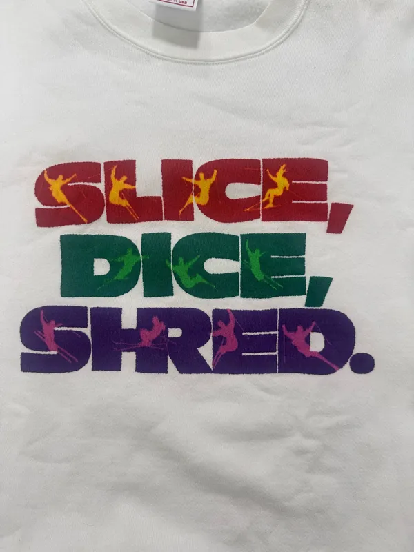 Vintage 90s Slice Dice Shred Ski Sweatshirt XL Made USA Delta Neon Ski Snowboard Crewneck - Image 2