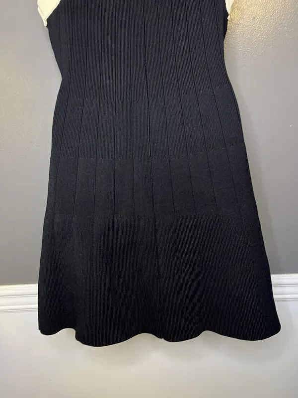 Endless Rose Dress Womens Medium Black Cream Contrast Knit Sweater Mini Gold - Image 7