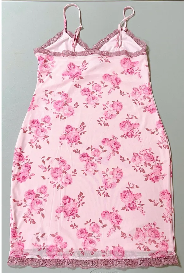 Pastel Pink Rose Roses Floral Lace Bodycon Mini Dress Size M 🌹✨ - Image 2