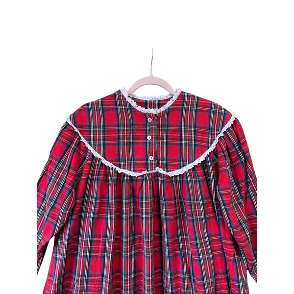 BellePointe Long Nightgown Plaid‎ Flannel Medium Christmas Eyelet Trim Vintage - Image 11
