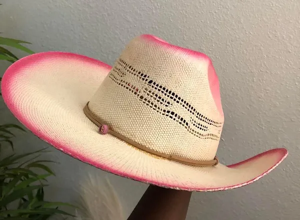 Vintage rare pink ombre western cowgirl/cowboy straw hat with silver tone hardware Size L - Image 3