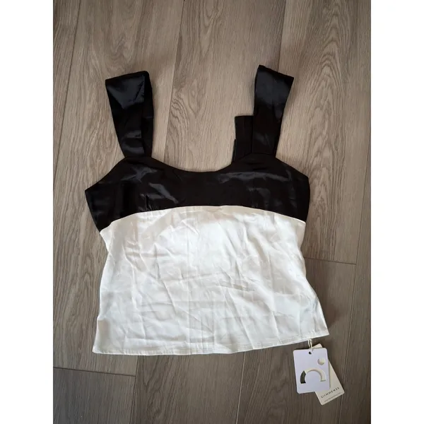 Commense Minimalist Casual Semi Sheer Two Tone Satin Tied Zippered Top NWT S - Image 2