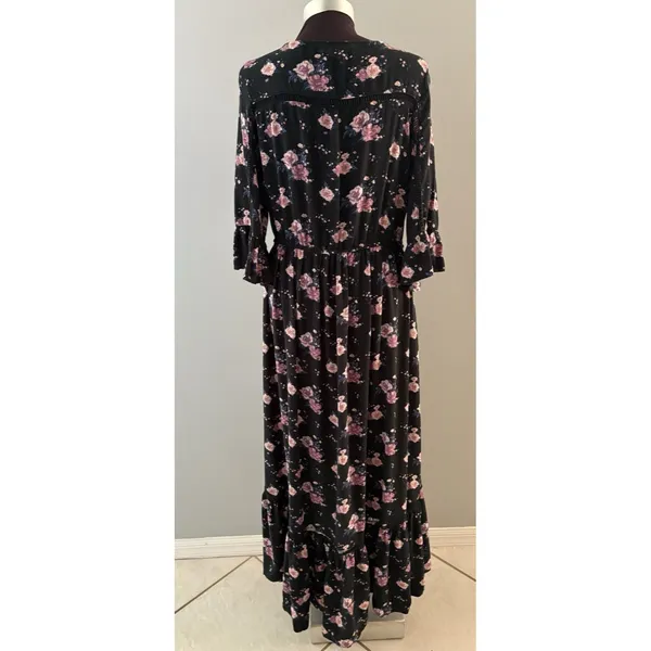 American Eagle Floral Maxi Dress Size L Black Cottage Prairie Country Hi Low - Image 6