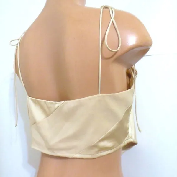 NWOT Le Lis Champagne Gold Asymmetrical Satin Crop Top Sz Large - Image 2