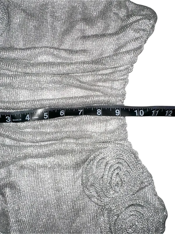 NWT Outcast Labyrinth Silver Strapless Ruched Metallic Mini Dress XS - Image 7