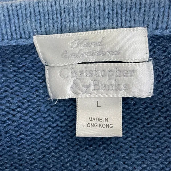 CHRISTOPHER & BANKS VTG Hand Embroidered Sports Balls Cardigan Sweater Vest L - Image 4