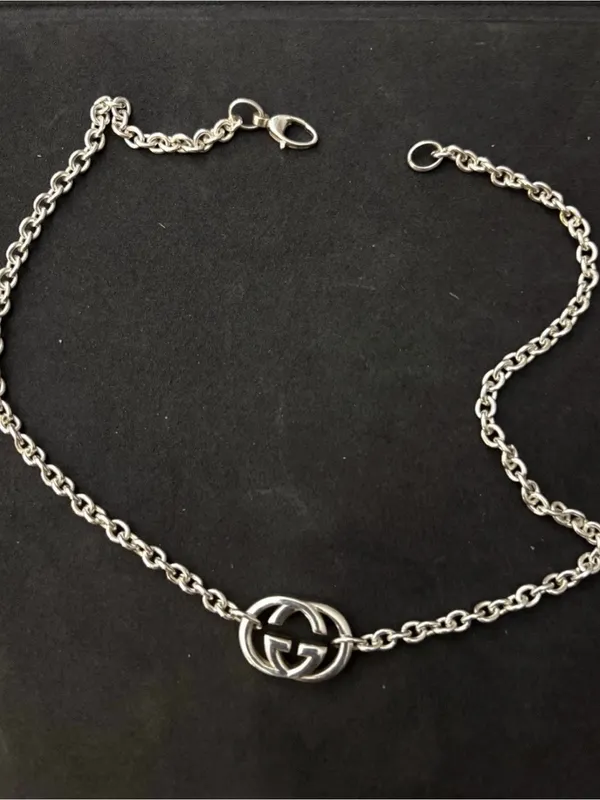 Authentic GUCCI Made In Italy 925 Sterling Silver Double Logo Necklace with Box - Image 2