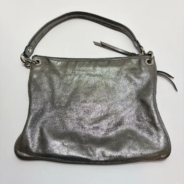 Coach Poppy Metallic Silver Leather Shoulder Bag Purse Logo Vtg Y2K - Image 5