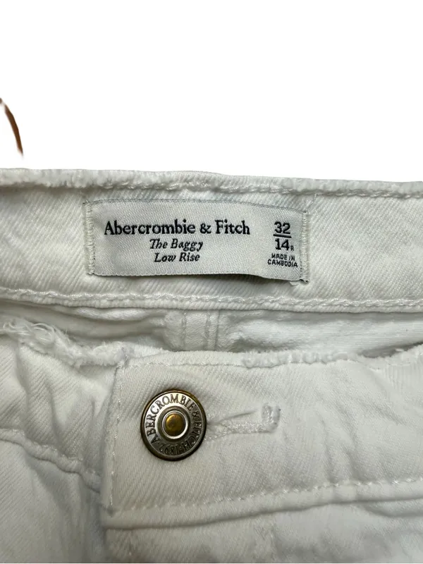 🤍✨ Abercrombie & Fitch The‎ Baggy Low Rise Distressed White Jeans 32/14R 🌴🩶 - Image 4