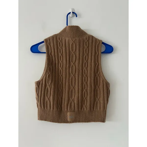 Alo Yoga Cable Knit Winter Bliss Mock Neck Tank Toasted Almond M - Image 4