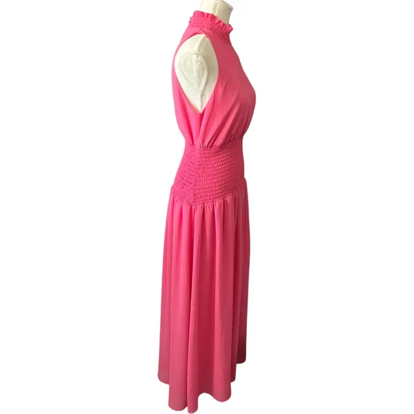 Alexa Admor Pink‎ Halter Maxi Dress Smocked Waist Ruffle Neck Sleeveless Size 4 - Image 2