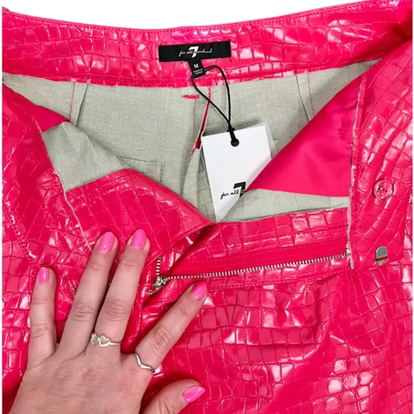 7 For All Mankind Hot Pink Vegan Leather Crocodile Crop Top Shorts Set M NEW Tag - Image 8