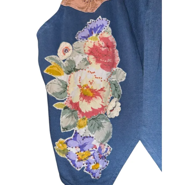 Vintage Patchwork Floral Cropped‎ Vest Women's PETITE Medium Beaded Western 80s - Image 2