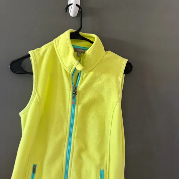Talbots Womens Petite‎ Small Neon Lime Yellow Full Zip Fleece Vest Outdoor - Image 2