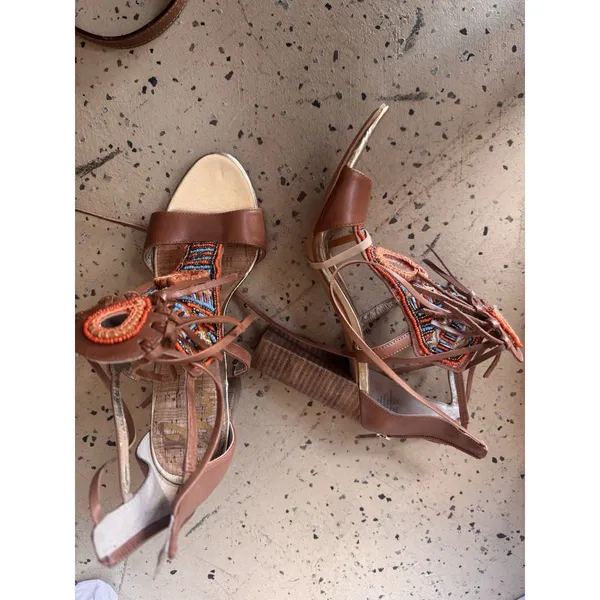 Sam Edelman Yvette Strappy Leather Suede Sandals Stacked Heel Sz 9.5 Boho Tribal - Image 5